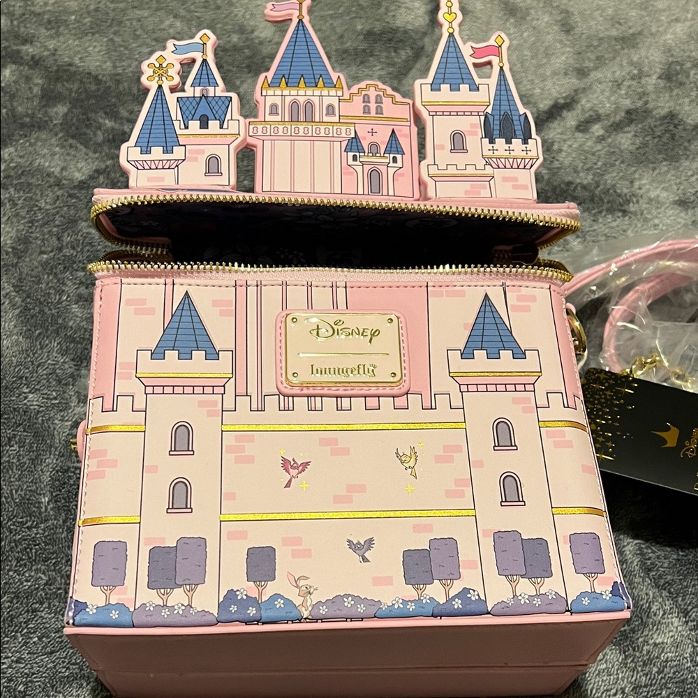 Loungefly Pink and Blue Disney Castle Crossbody